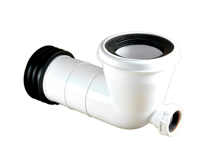 White PVC WC Waste 90 degree Bent Pan Connector - with 32mm boss