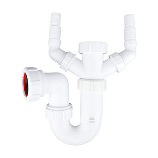 40mm x 76mm White Plastic Waste Appliance Trap with Two Nozzles