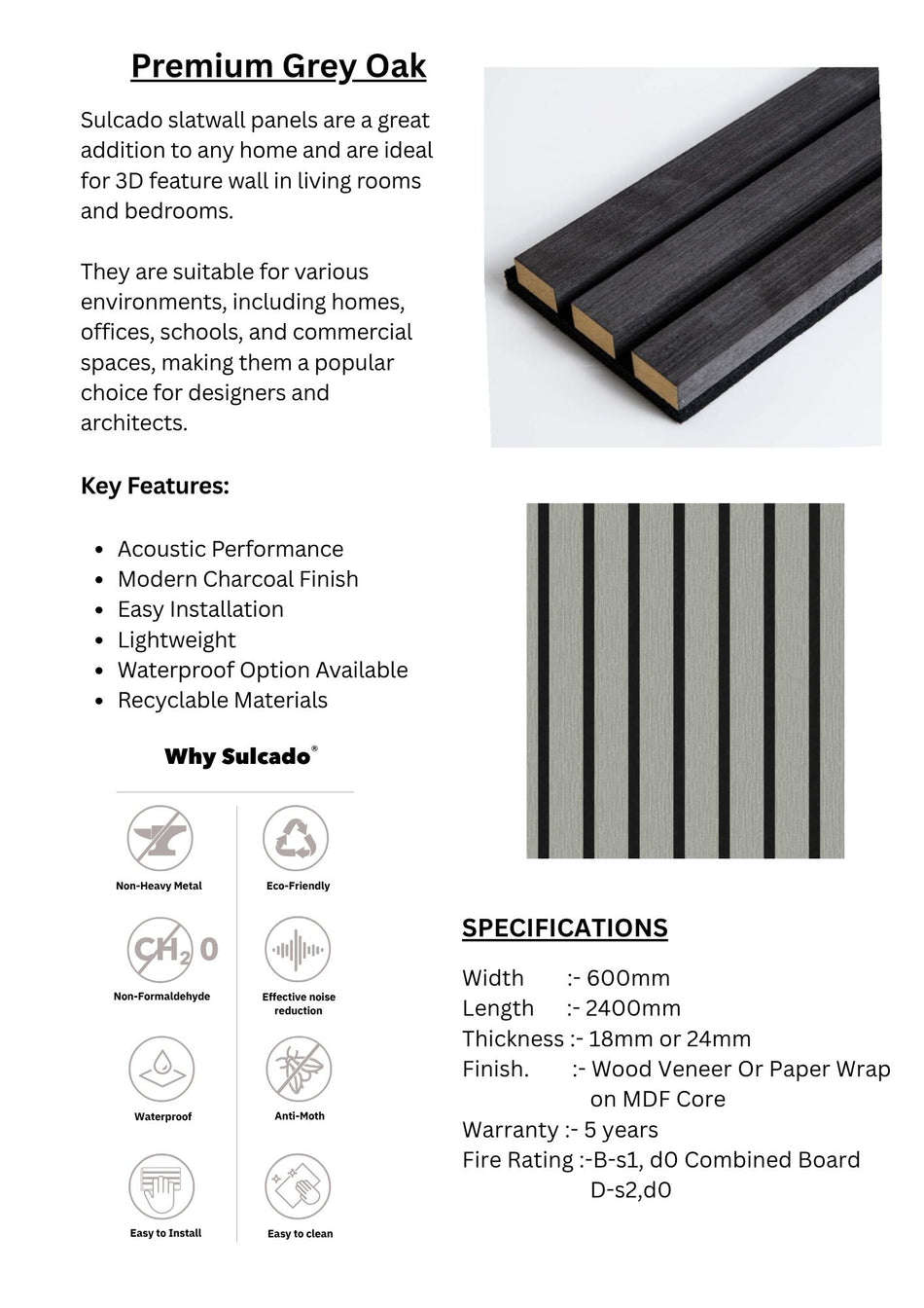 Premium Grey Oak Sulcado Acoustic Slatwall
