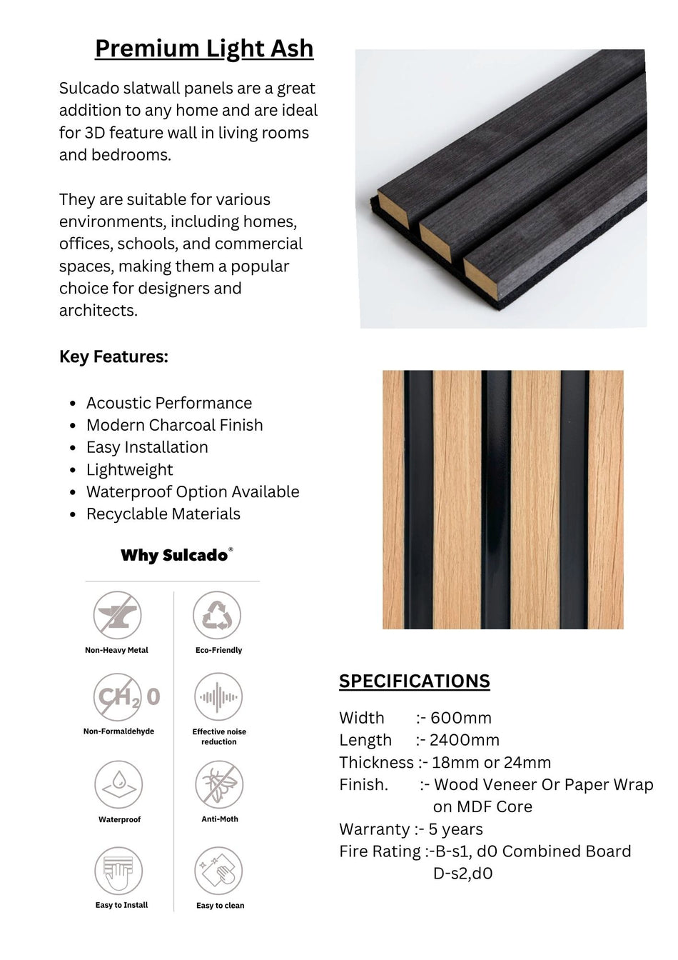 Premium Light Ash Sulcado Acoustic Slatwall