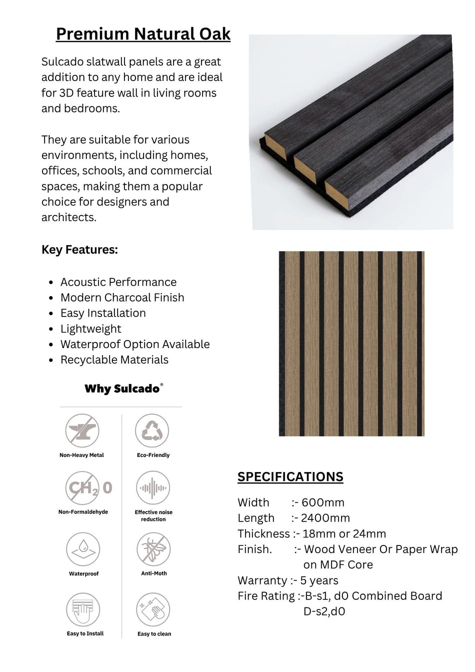 Premium Natural Oak Sulcado Acoustic Slatwall