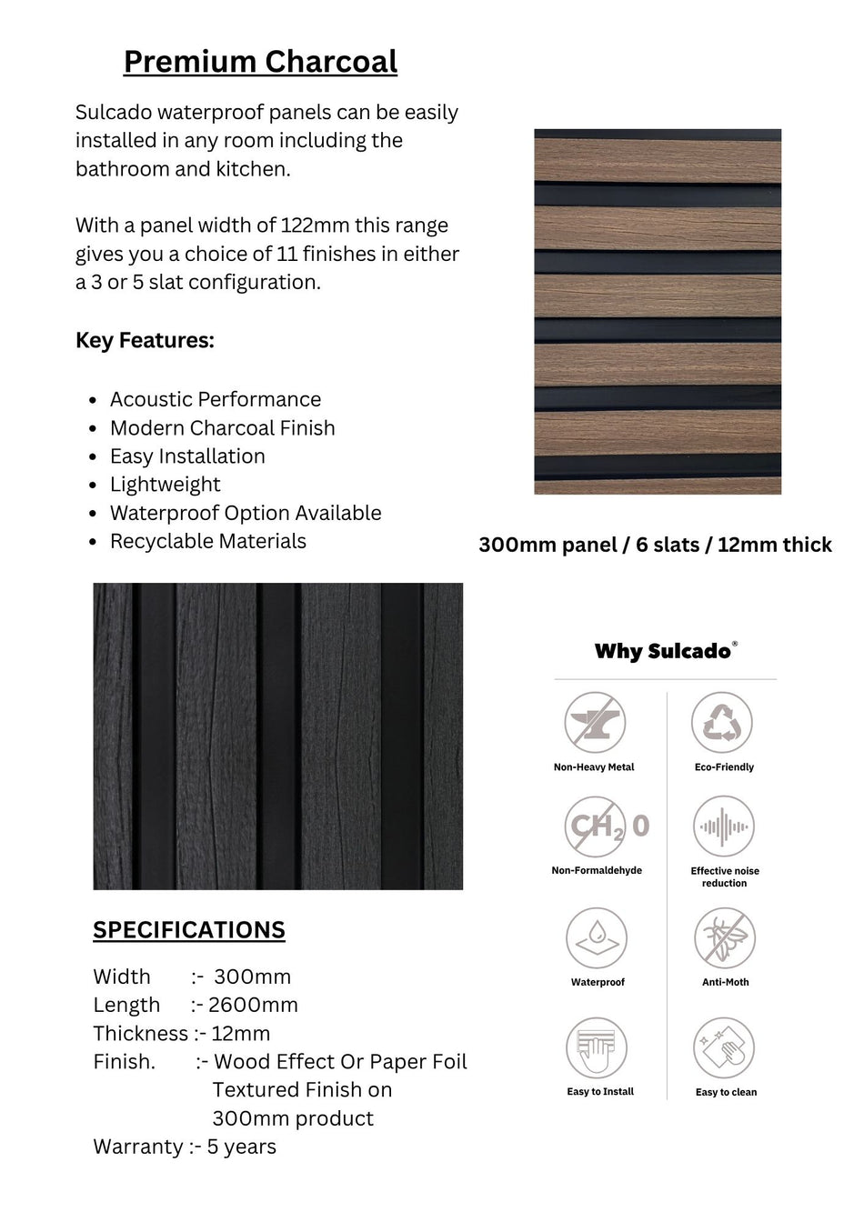 Premium Charcoal Sulcado Premium Waterproof-SPWP-C-8 Panel