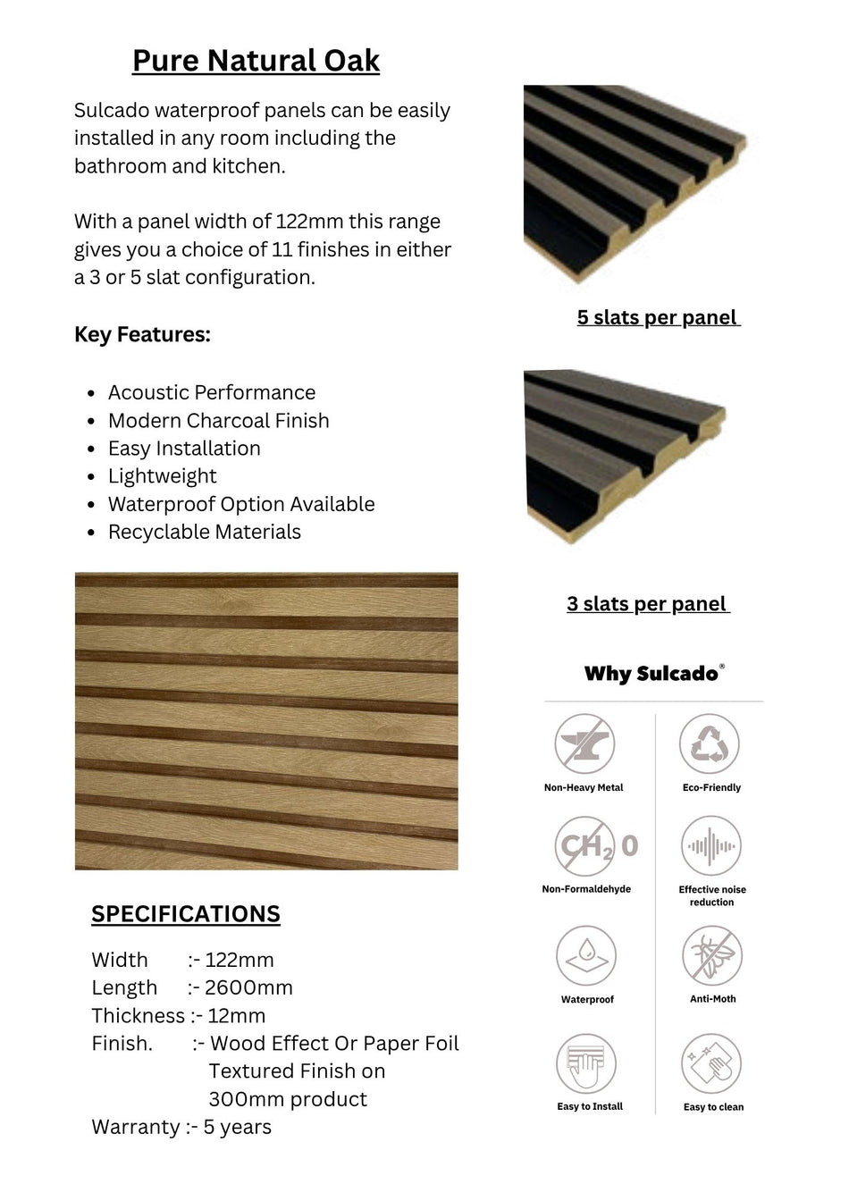 Pure Natural Oak Sulcado Waterproof-SWPL-PNO / SWPS-PNO-10 Panel