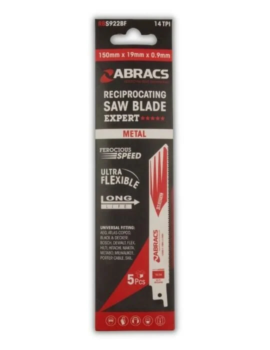 5pk 150mm x 19mm x 0.9mm Reciprocating Saw Blade Abracs RBS922BF