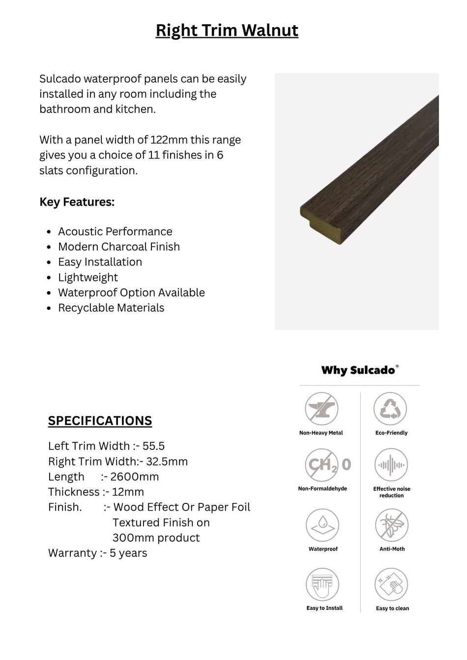 Right Trim Walnut Sulcado Premium Waterproof-SPTR-W-1 Panel