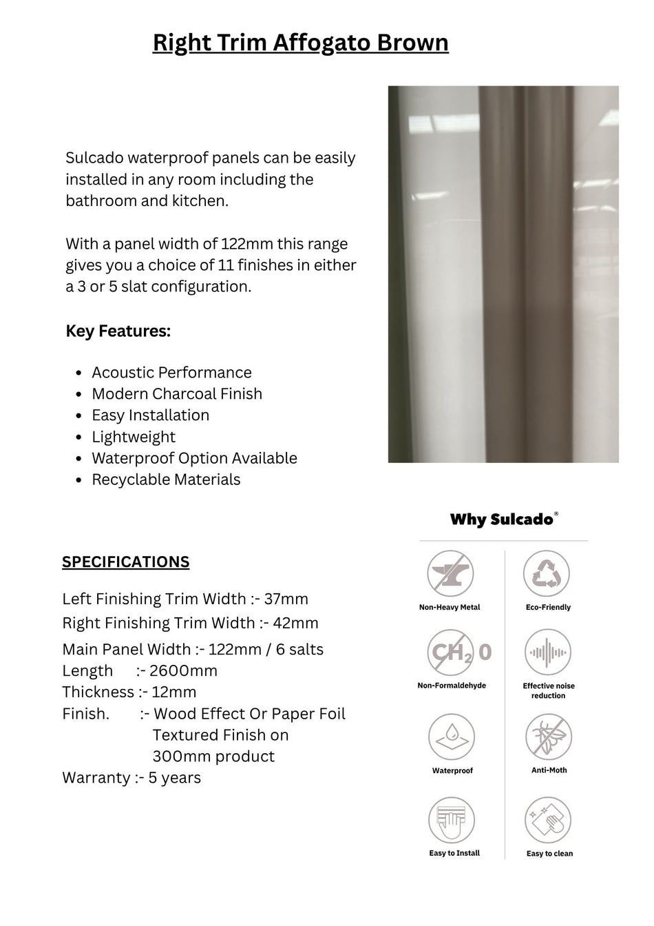 Right Trim Affogato Brown Sulcado Fluted Waterproof- SFTR-A-1 Panel