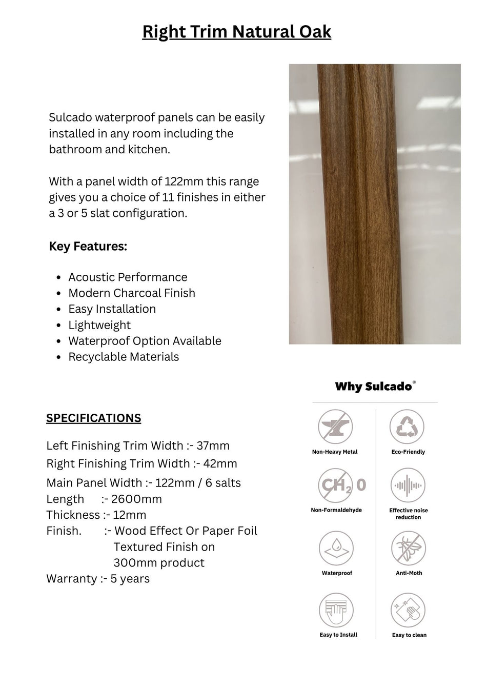 Right Trim Natural Oak Sulcado Fluted Waterproof-SFTR-NO-1 Panel