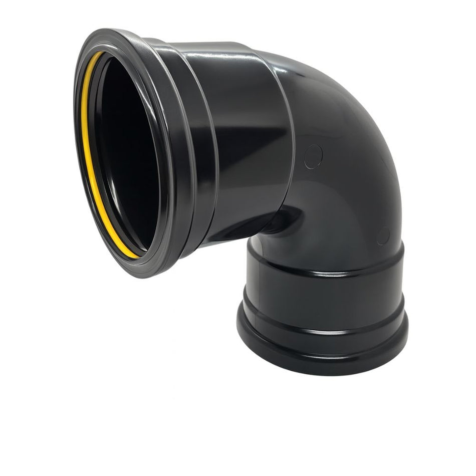 SOIL PIPE 110mm 90D BEND DOUBLE SOCKET BLACK