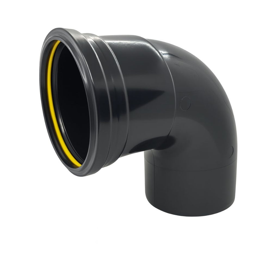 SOIL PIPE 110mm 90D BEND SINGLE SOCKET BLACK