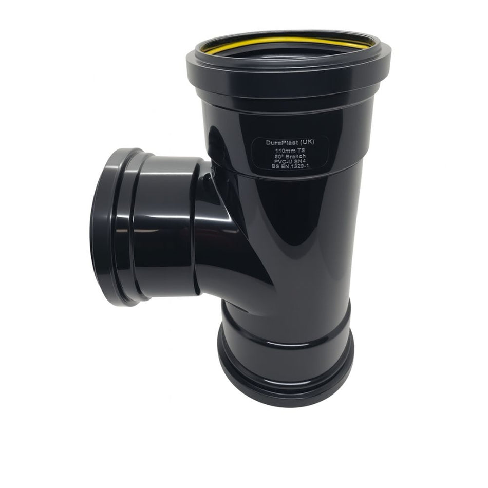 SOIL PIPE 110mm TEE TRIPLE SOCKET BLACK