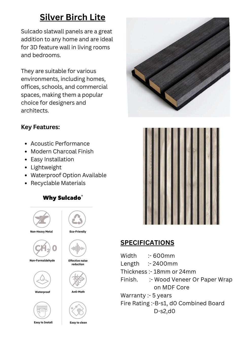 Silver Birch LITE Sulcado Acoustic Slatwall
