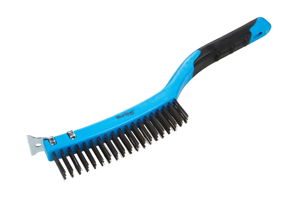 Soft Grip Long Handle Wire Brush With Scraper