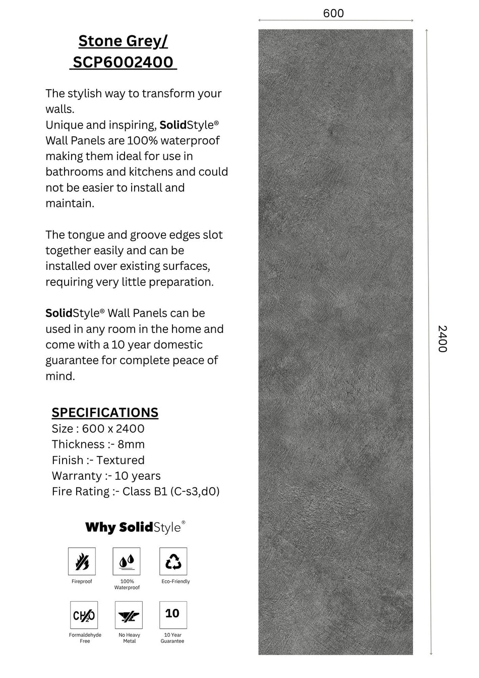Stone Grey 600 x 2400 x 8mm
