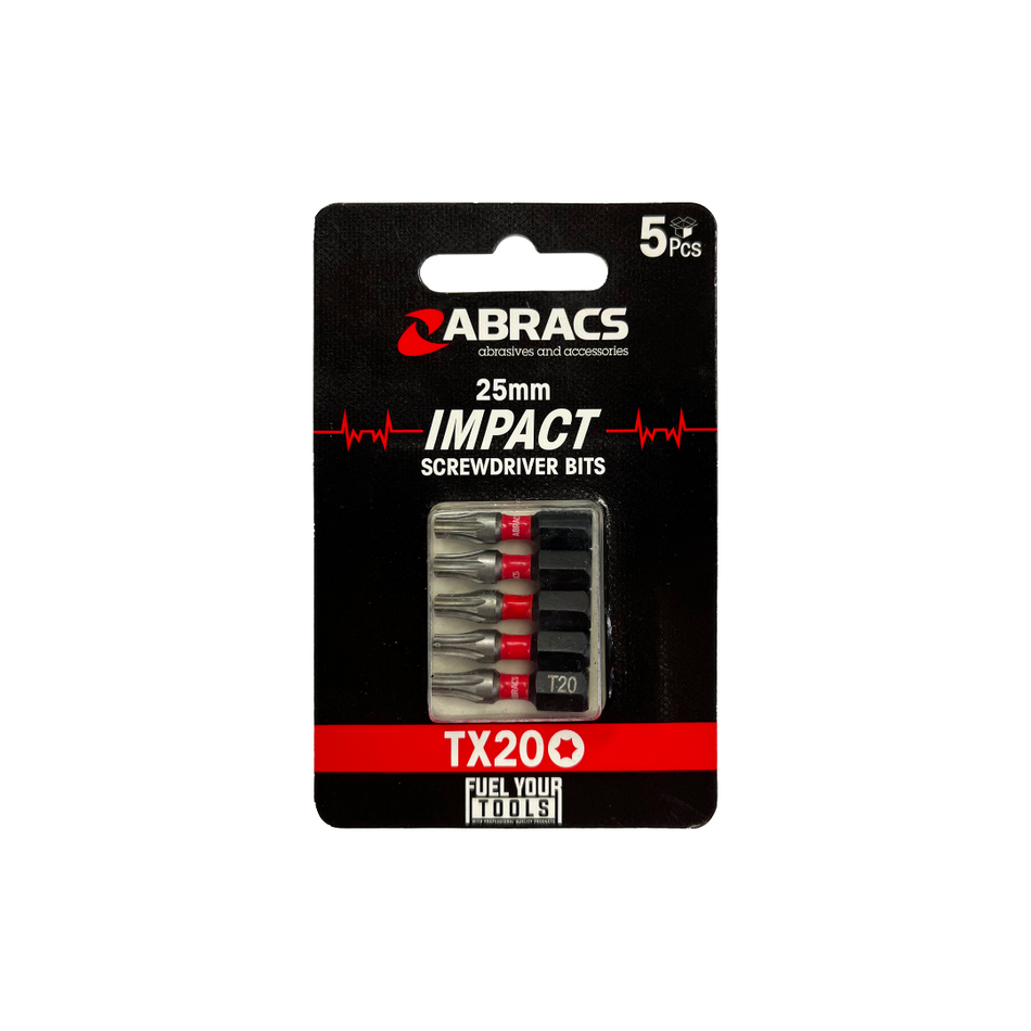 25mm TX20 Impact Screwdriver Bits 5pc Abracs TX2005