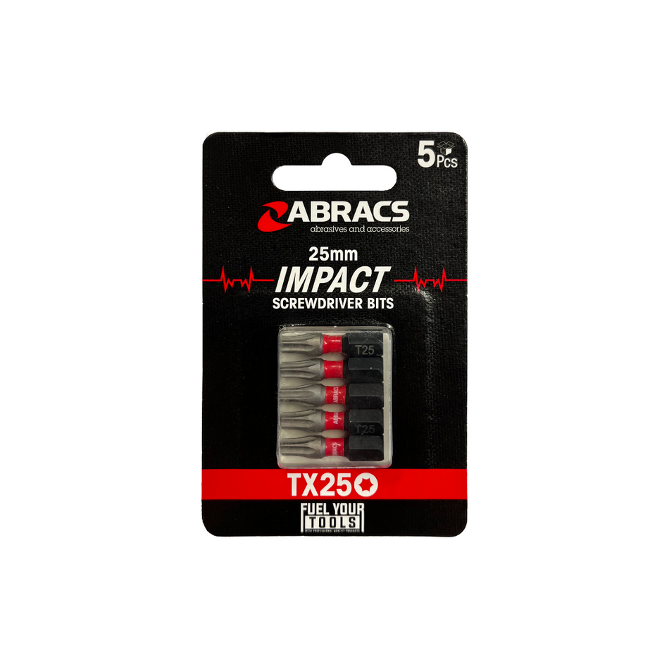 25mm TX25 Impact Screwdriver Bits 5pc Abracs TX2505