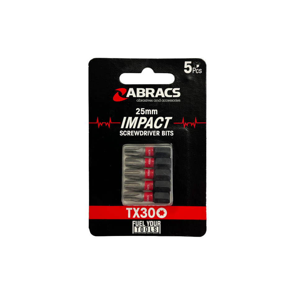 25mm TX30 Impact Screwdriver Bits 5pc Abracs TX3005
