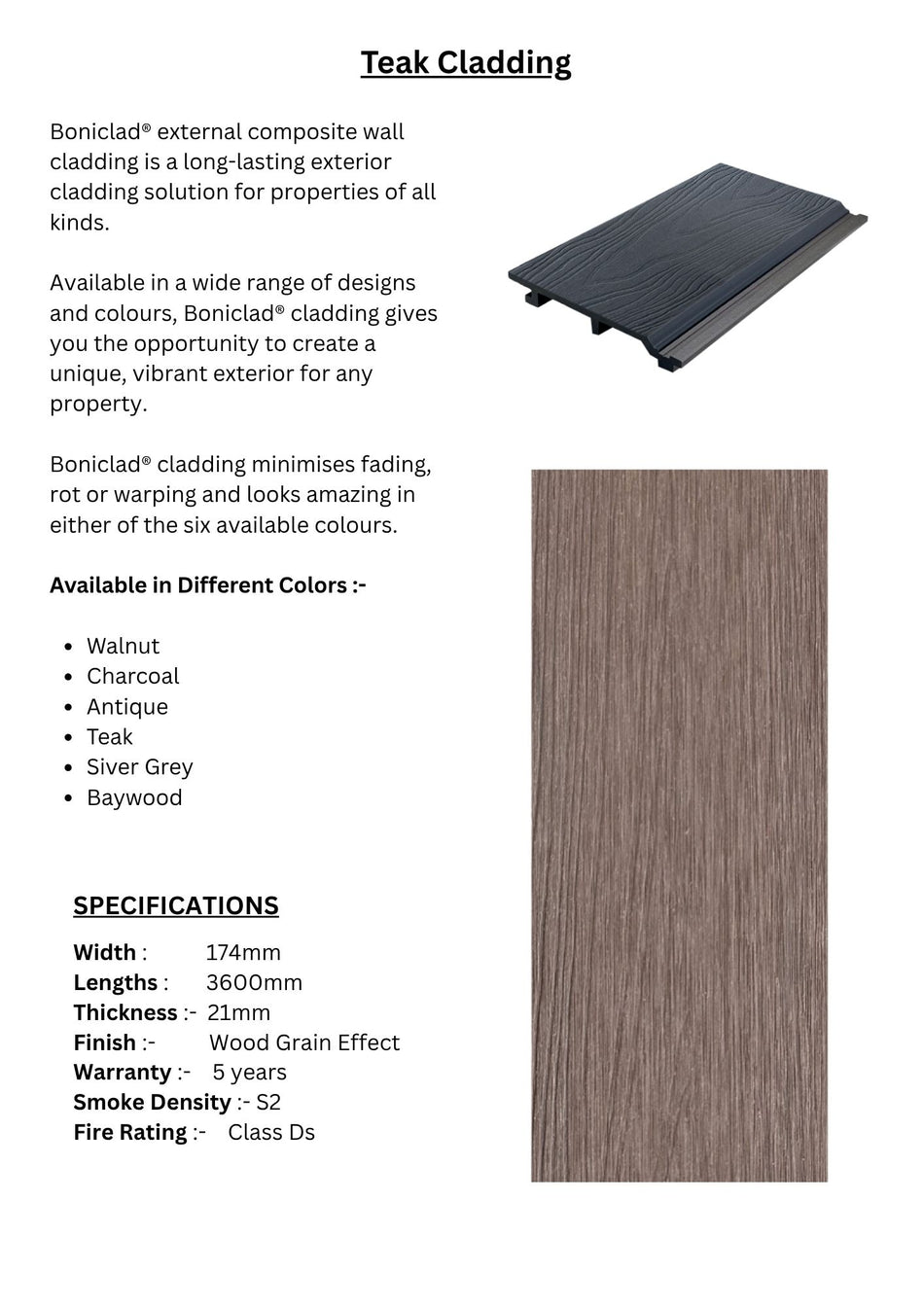 Boniclad External Composite Cladding Teak - BONICLAD17421 - 1 Panel