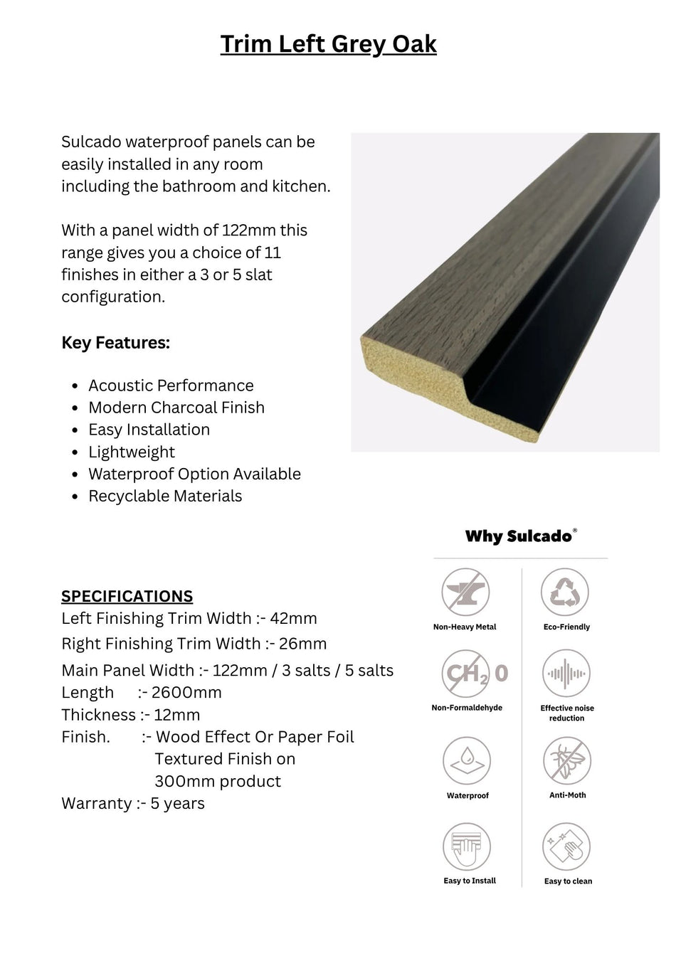 Trim Left Grey Oka Sulcado Waterproof-SWTLL-GO / SWTSL-GO-1 Panel