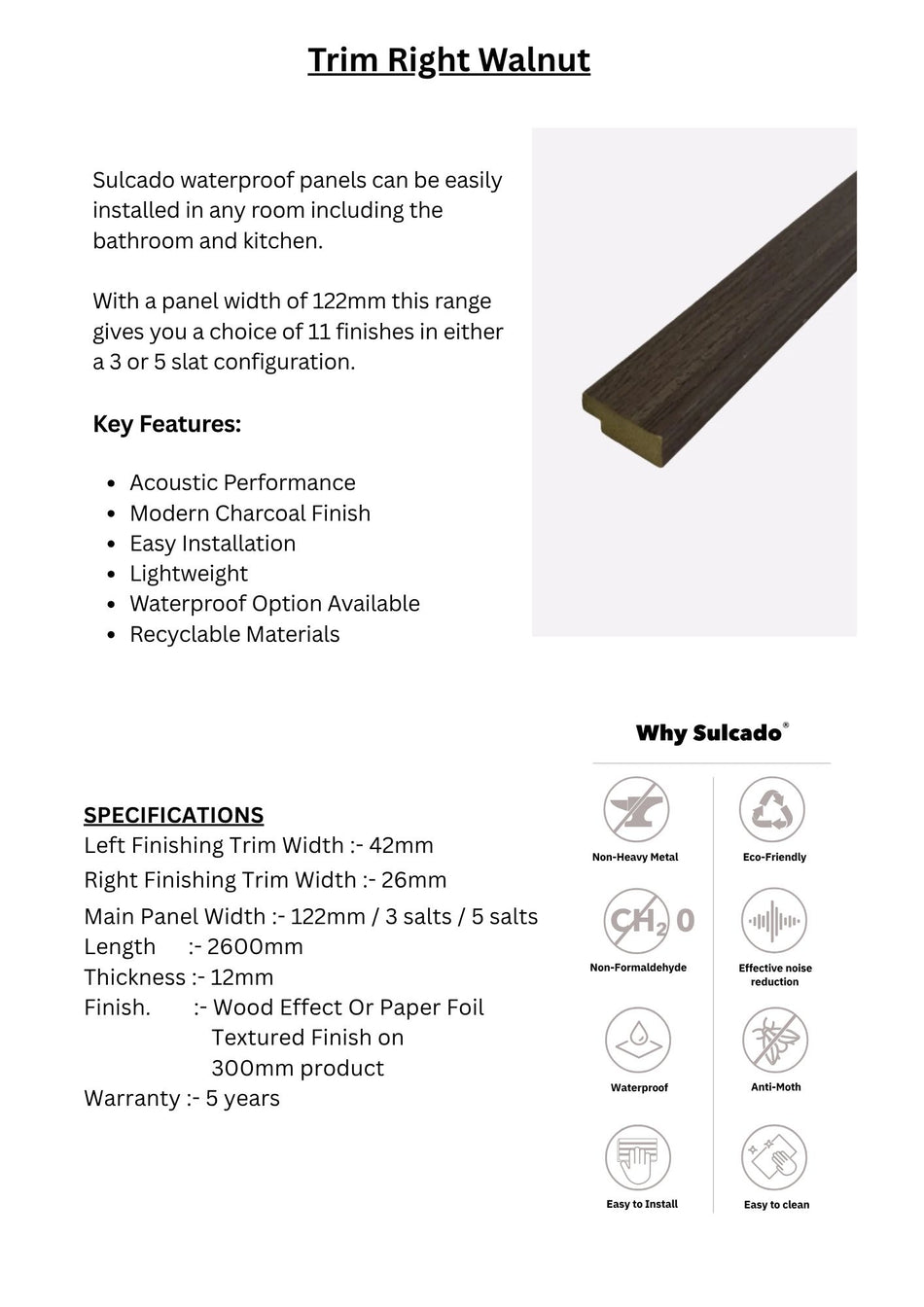 Trim Right Walnut Sulcado Waterproof-SWTLR-W / SWTSR-W-1 Panel