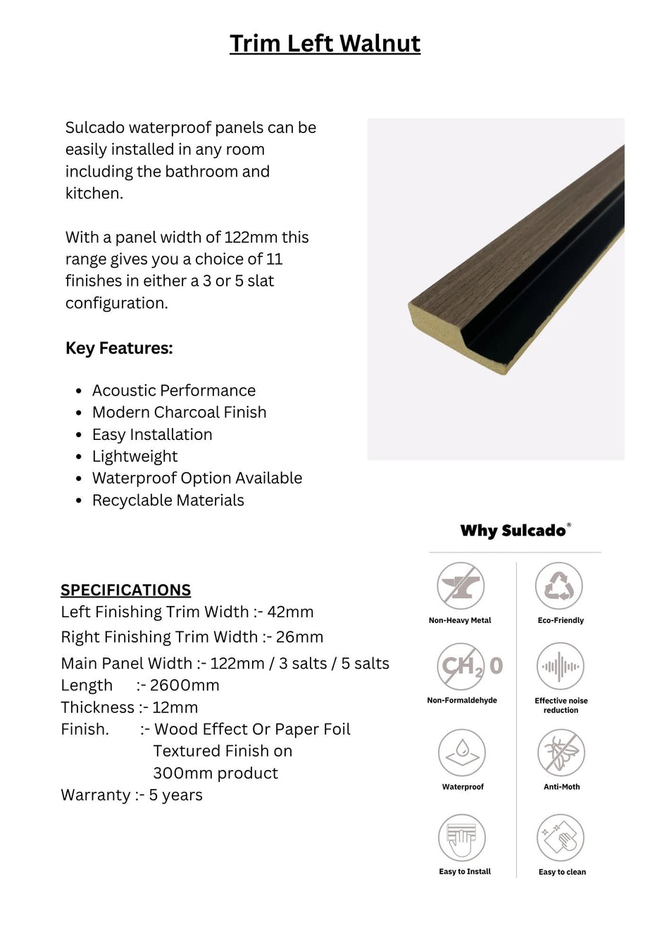 Trim Left Walnut Sulcado Waterproof-SWTLL-W / SWTSL-W-1 Panel