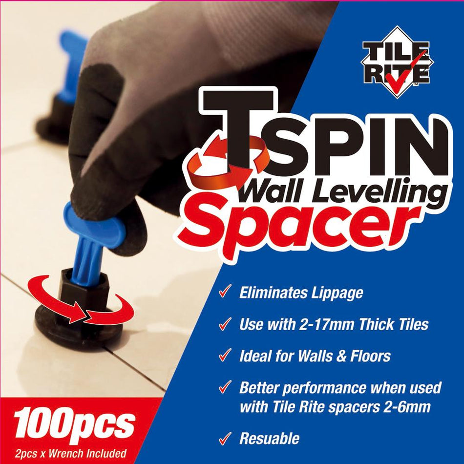 Tile Rite T-SPIN Tile Levelling System – 100 x Level Spacers (1mm Grout Joint)