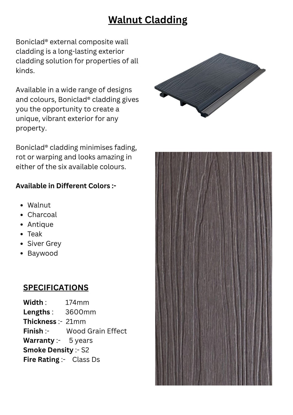 Boniclad External Composite Cladding Walnut - BONICLAD17421 - 1 Panel