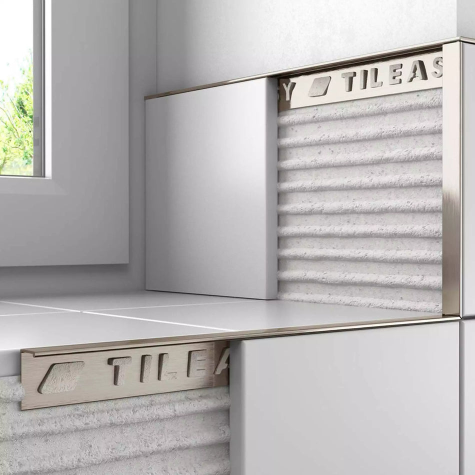 Metal Square Edge Tile Trim 12mm 2.44m Brushed Chrome