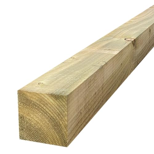 10ft Green Treated Square Top Wooden Fence Post 2400mm x 100mm x 100mm (4" x 4")