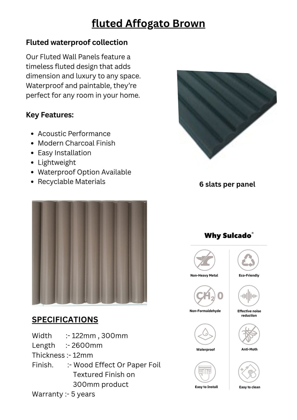 Fluted Affogato Brown Sulcado Fluted Waterproof- SWPF-A-10 Panel