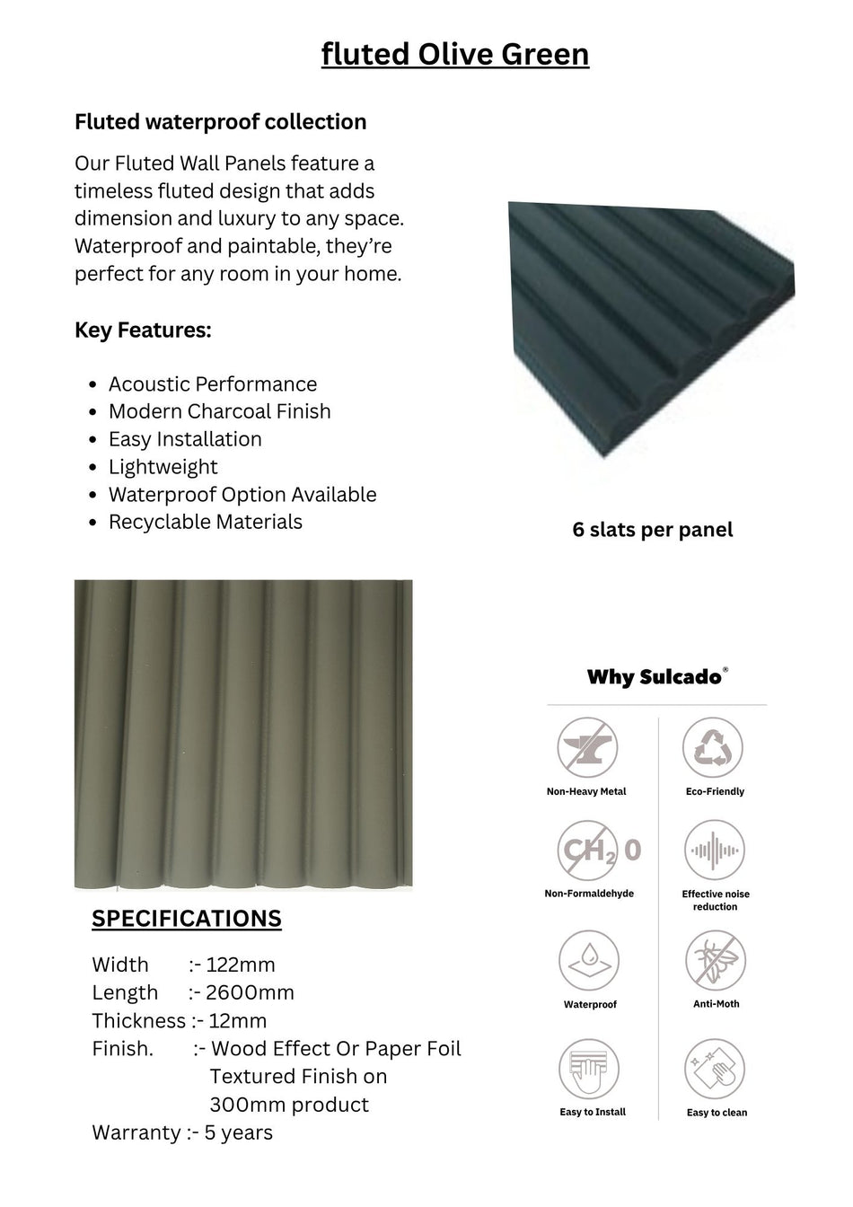 Fluted Olive Green Sulcado Fluted Waterproof-SWPF-OG-10 Panel