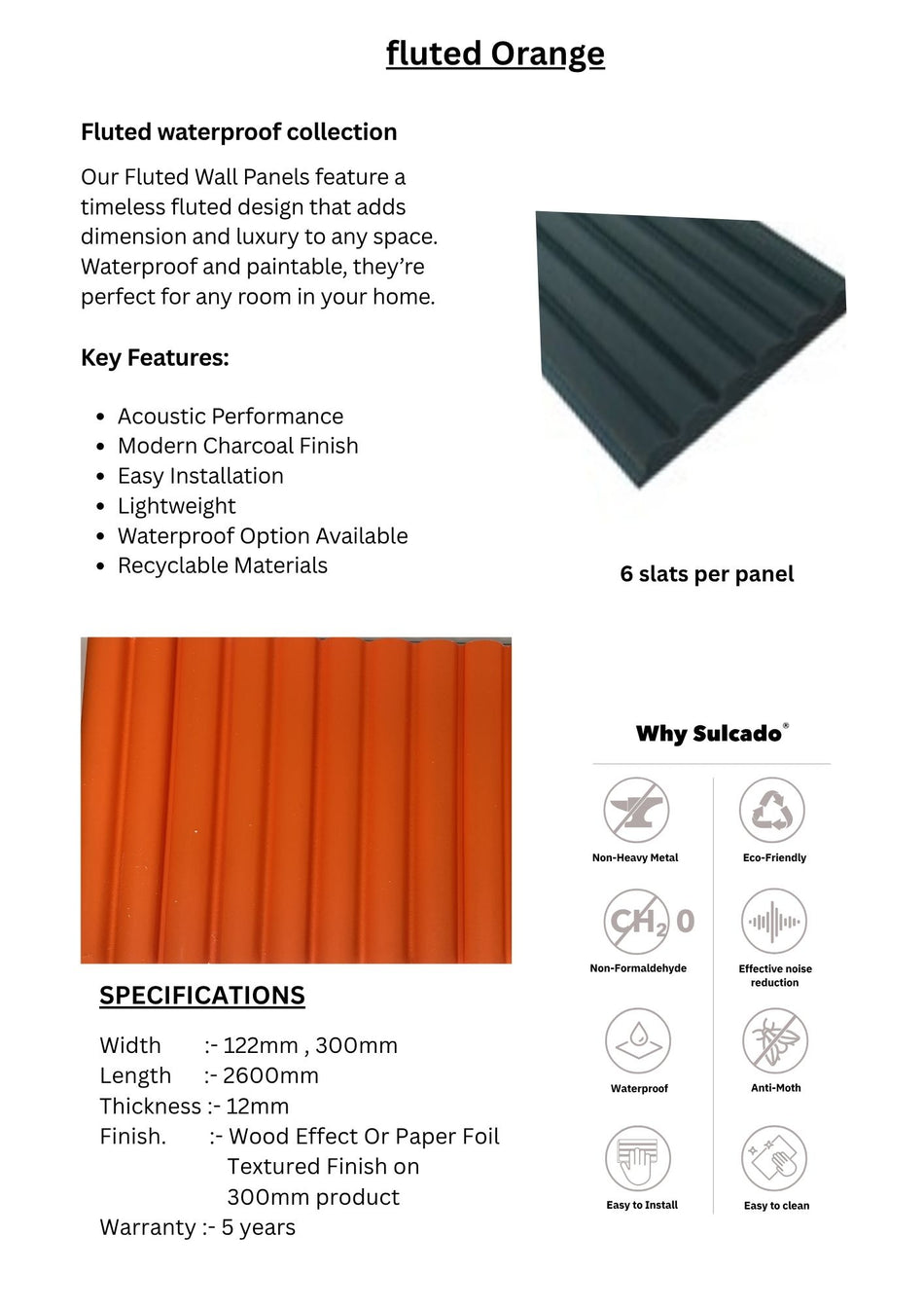 Fluted Orange Sulcado Fluted Waterproof-SWPF-O-10 Panel