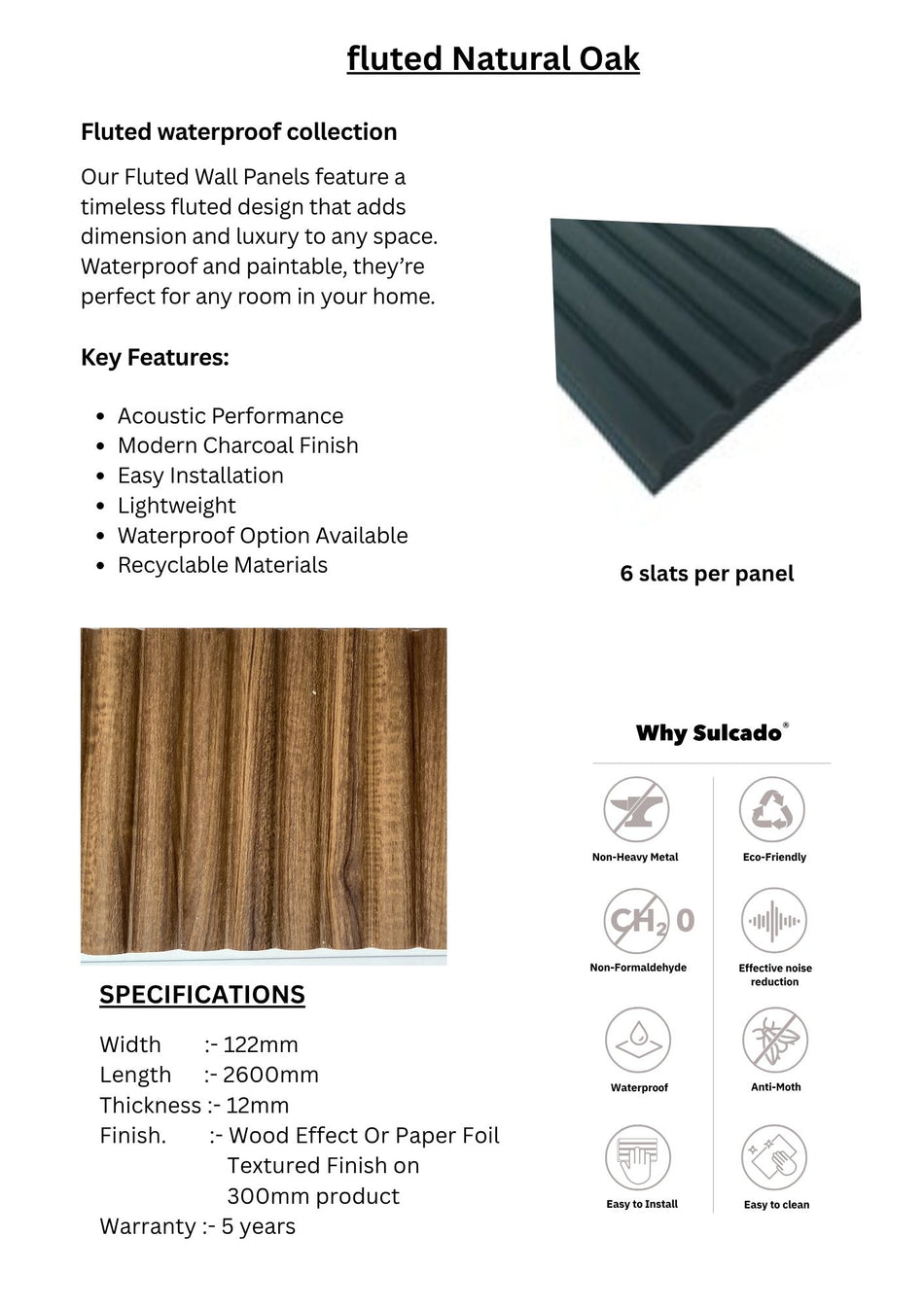 Fluted Natural Oak Sulcado Fluted Waterproof-SWPF-NO-10 Panel