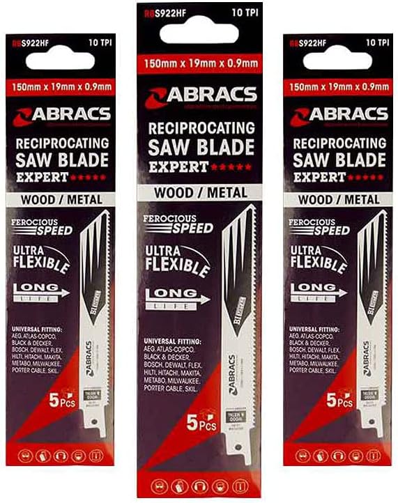 5pk 225mm x 19mm x 0.9mm Reciprocating Saw Blade Abracs RBS1122VF