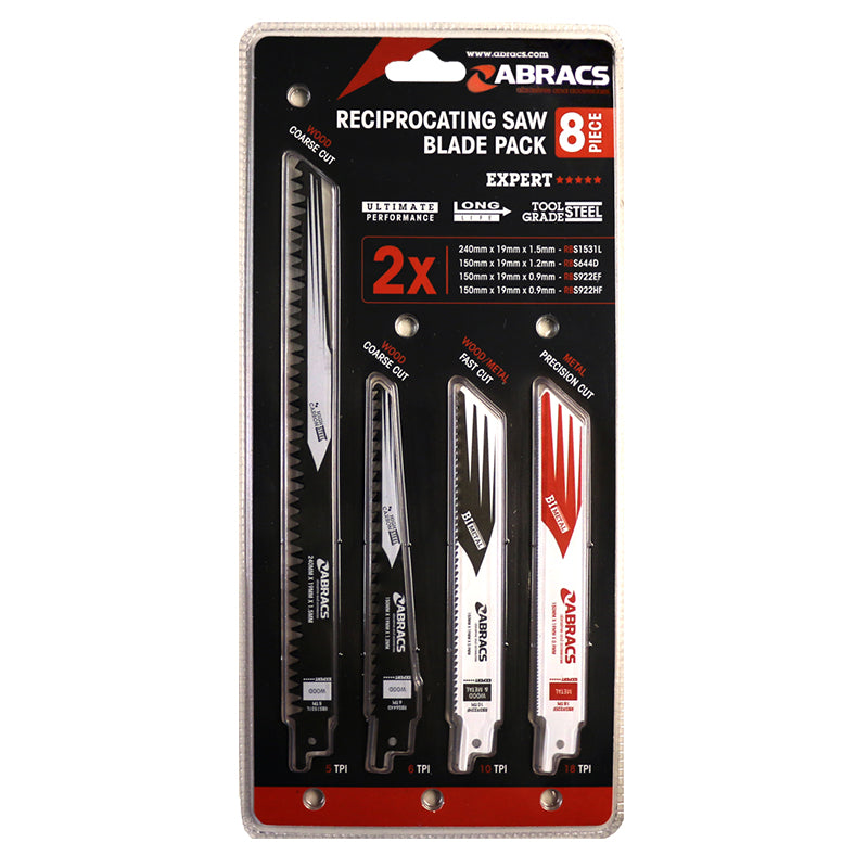 Mixed 8 Pack Reciprocating Saw Blade Abracs RBSMIX8