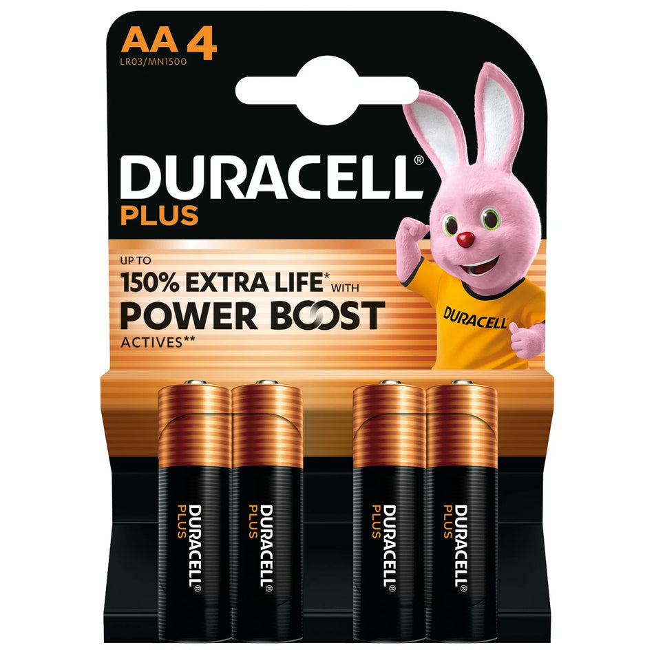 Pack of 4 Duracell AA Plus Power Batteries