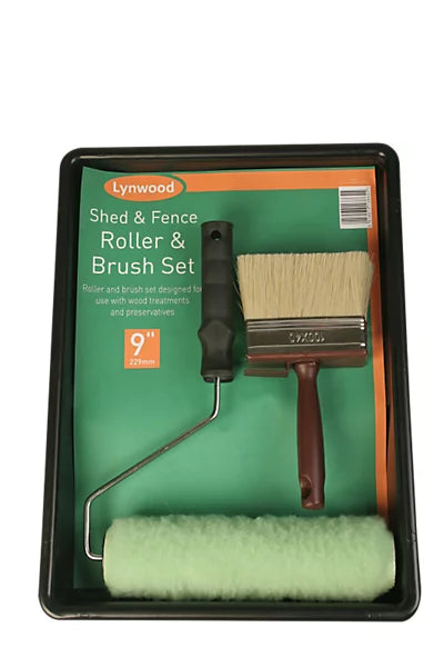 Lynwood 9" Shed and Fence Roller and Paint Brush Set with Tray