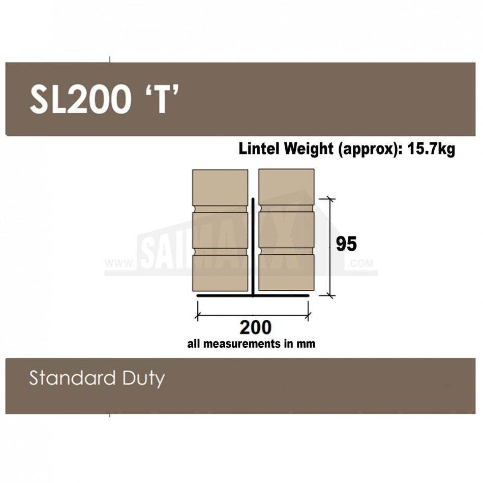 3000mm long Standard Duty Steel T Lintel 200mm Base